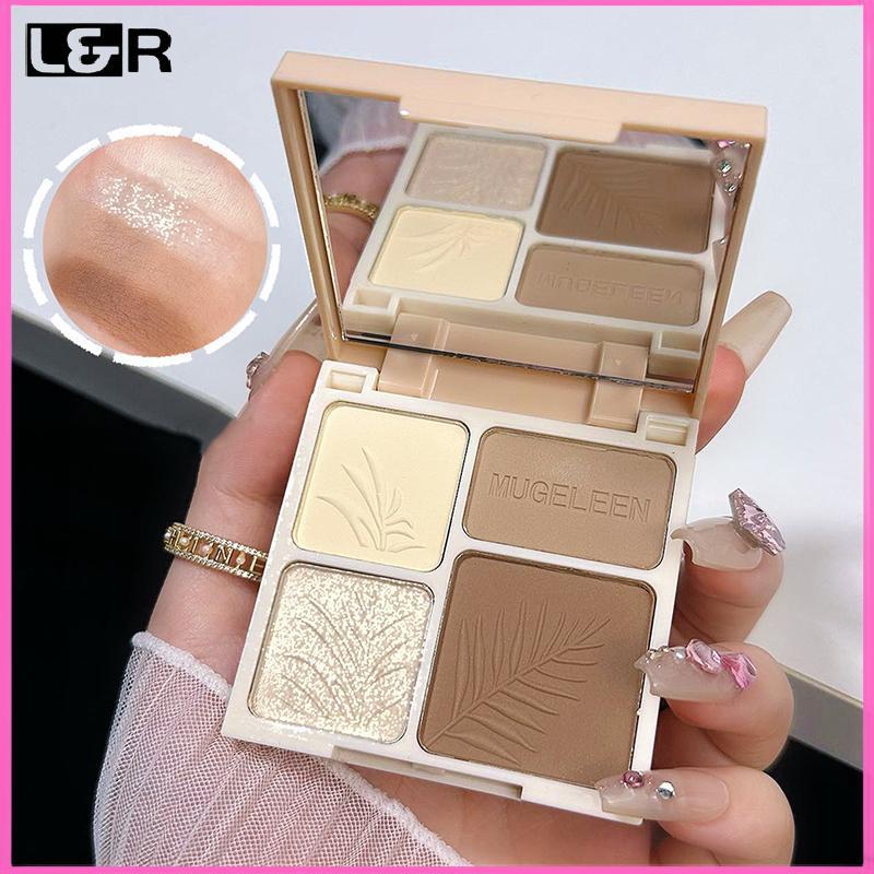L&R สี่สีไฮไลท์ Palette Face Matte Shadow Lasting Glow Brighten Contour Shimmer Powder 3D จมูกเครื่อ