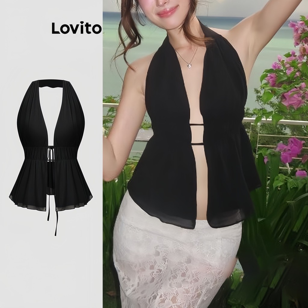 Lovito เสื้อครอปเซ็กซี่ คอ ฮัลเตอร์ ทรงเรียบ เปิดหลัง สำหรับผู้หญิง ฤดูร้อน/ฤดูใบไม้ผลิ L122AD045 – โปรปัง