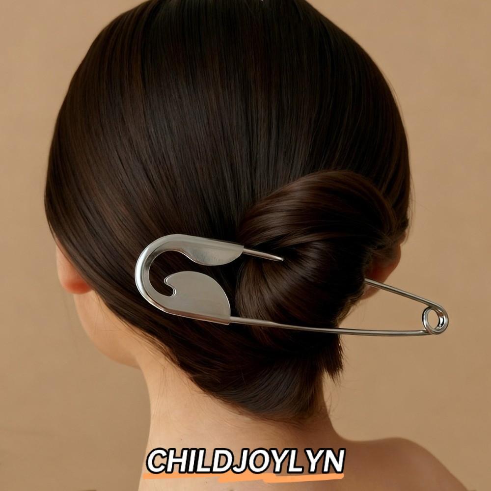 เข็มกลัดผมทรงแมว ChildJoyLyn สไตล์เรขาคณิต โลหะเงิน ขนาดใหญ่ เครื่องประดับผมอินเทรนด์และมินิมอล