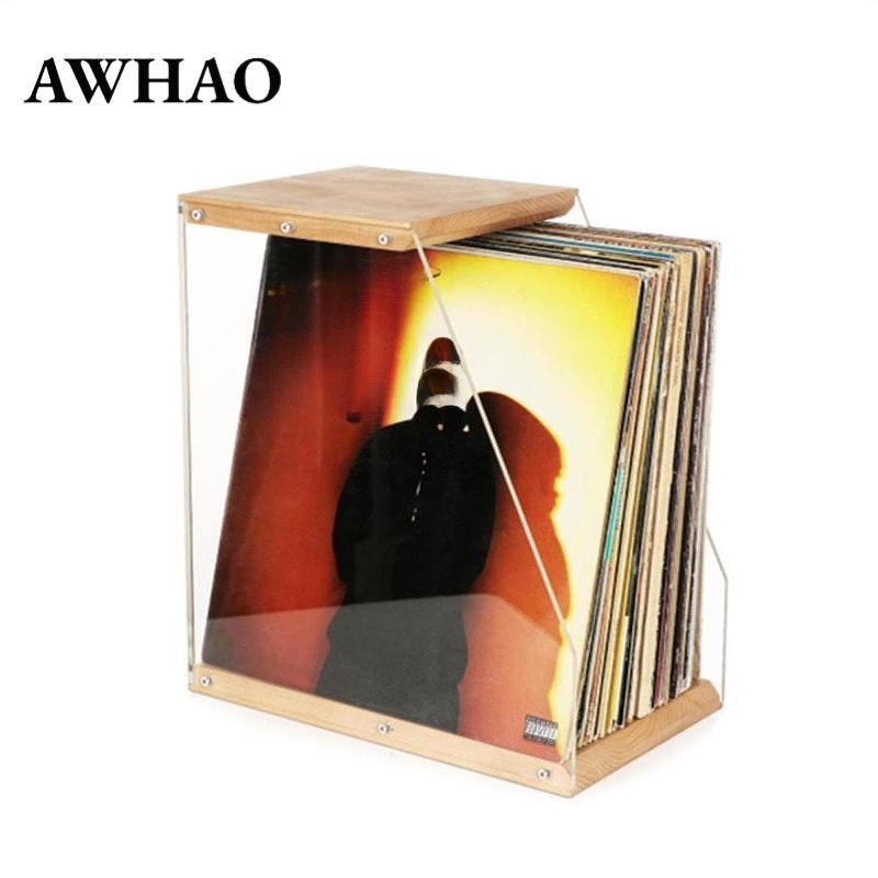 [AWHAO] Vinyl Record Storage,LP Record Crate,Record Holder, Wooden, Vinyl Record Album