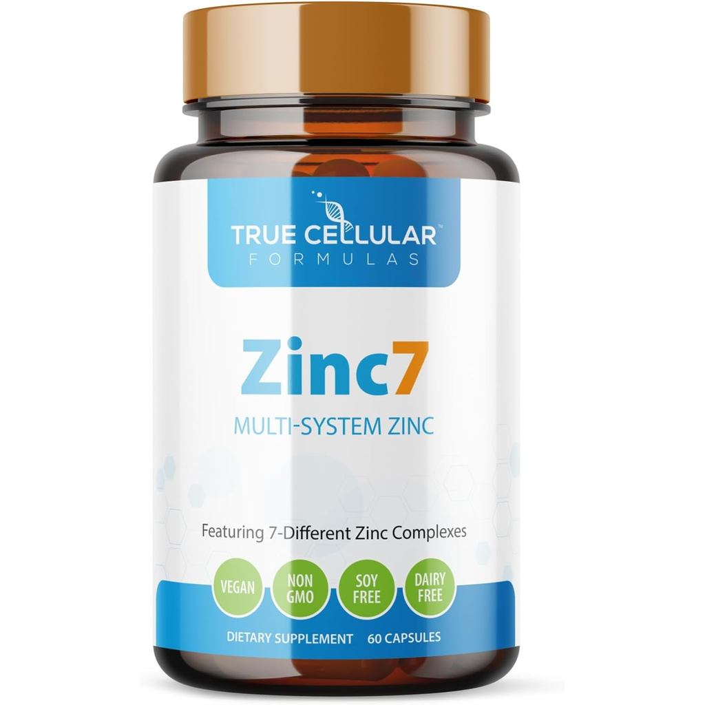Zinc7: 7-in-1 Zinc Complex 50mg - การดูดซึมสูงสุดสําหรับการป้องกันภูมิคุ้มกัน นอนหลับลึกและพลังงานทั้งหมด | ฮอร์โมนสมดุล รองรับ Mental Focus & Metabol | แคปซูลมังสวิรัติ 60 แคปซูล