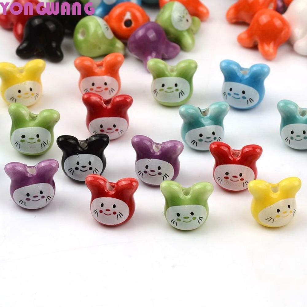 YONGWANG66HR 10 ชิ้นที่มีสีสัน Chinchillas เซรามิคลูกปัด,เซรามิคกระต่ายน่ารักลูกปัด,สัตว์กระต่ายน่าร