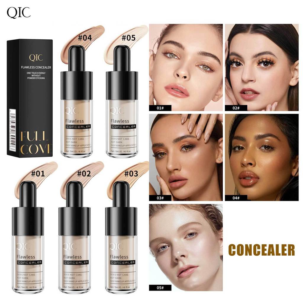 QIC ขวดนมขนาดเล็กคอนซีลเลอร์คอนซีลเลอร์ฝาครอบรอยสักสิวความหมองคล้ําฝ้ากระ Liquid Foundation คอนซีลเล