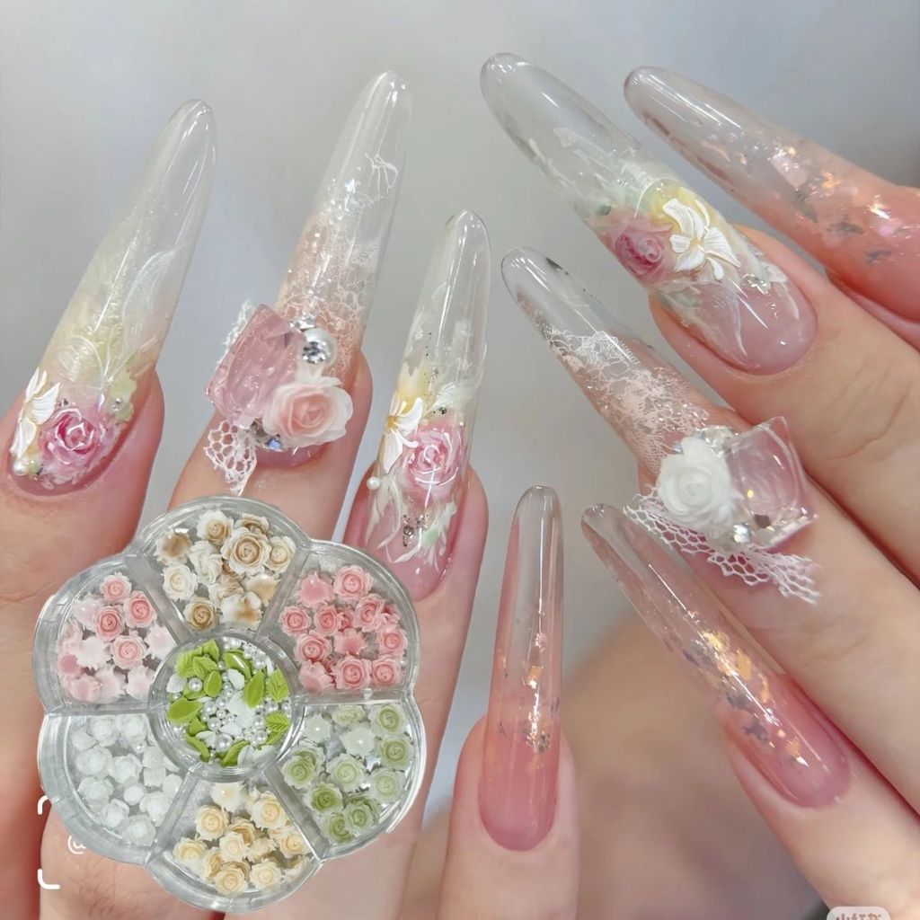 Rose Nail Jewelry สีน้ํา Rose Smudge Wear Nail Phototherapy Nail diy Accessories Diamond