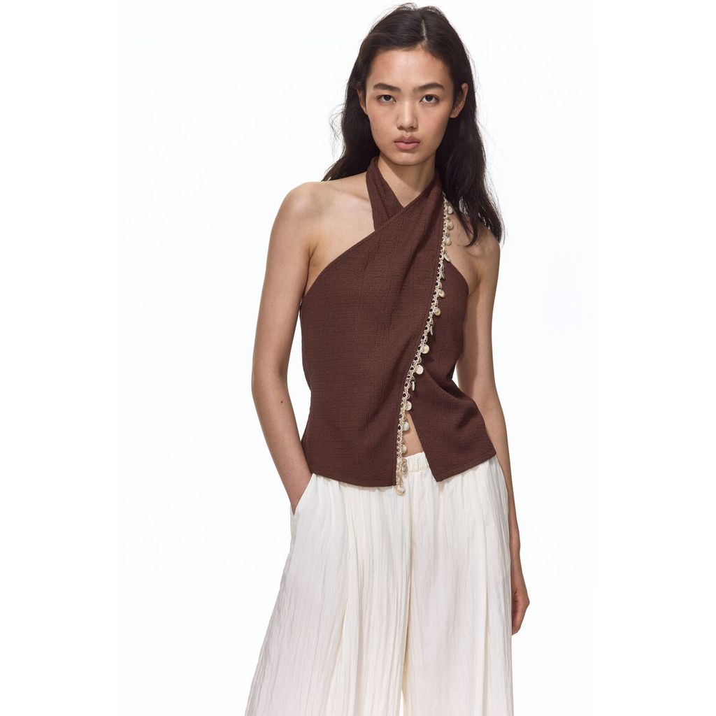 H&M(เอชแอนด์เอ็ม) เสื้อฮัลเทอร์เนคประดับตกแต่ง ผู้หญิง 1334275_1