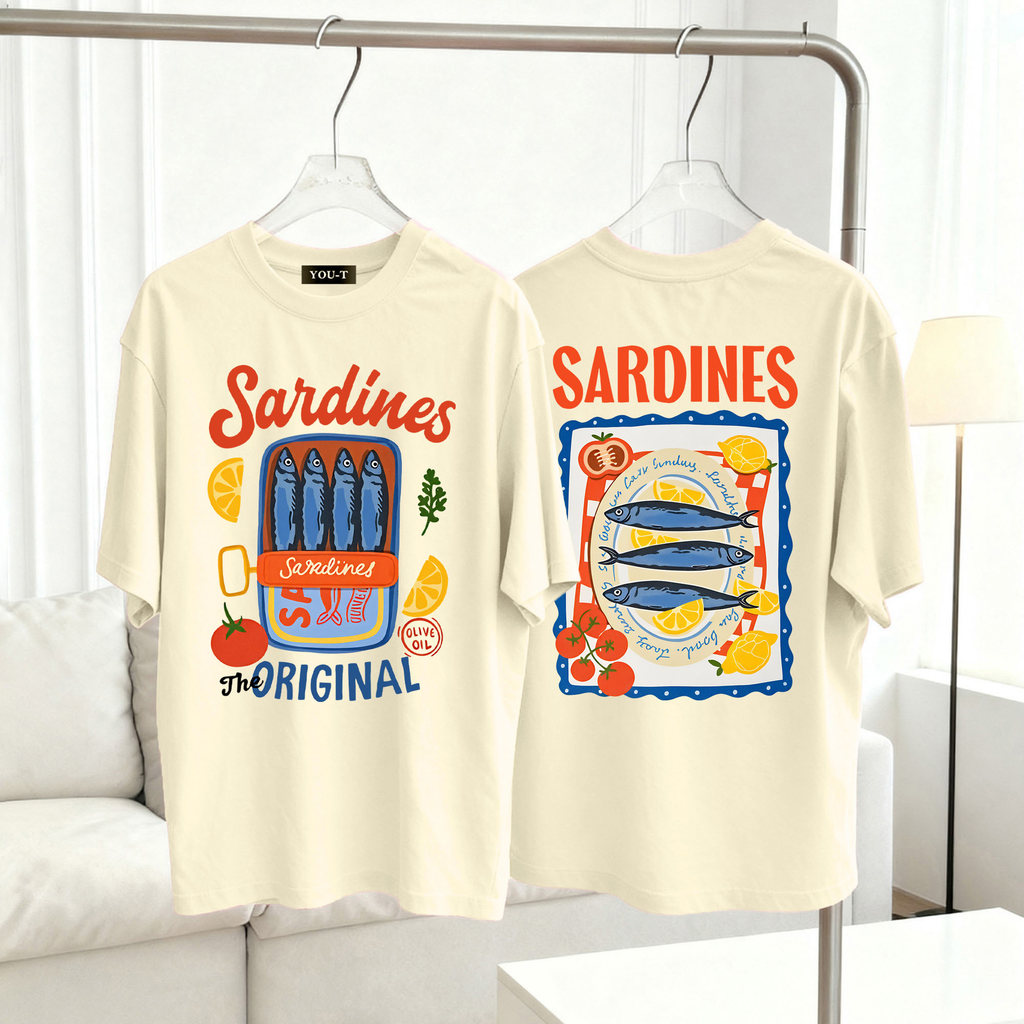 🌷ChillTee🌷เสื้อสีดําoversizeเสื้อน่ารัก พิมพ์ลาย "SANDINES“ผ้าCOTTONเกาหลีสไตล์ ไม่ต้องรีดผ้า สวมใส่สบาย unisex【COD】