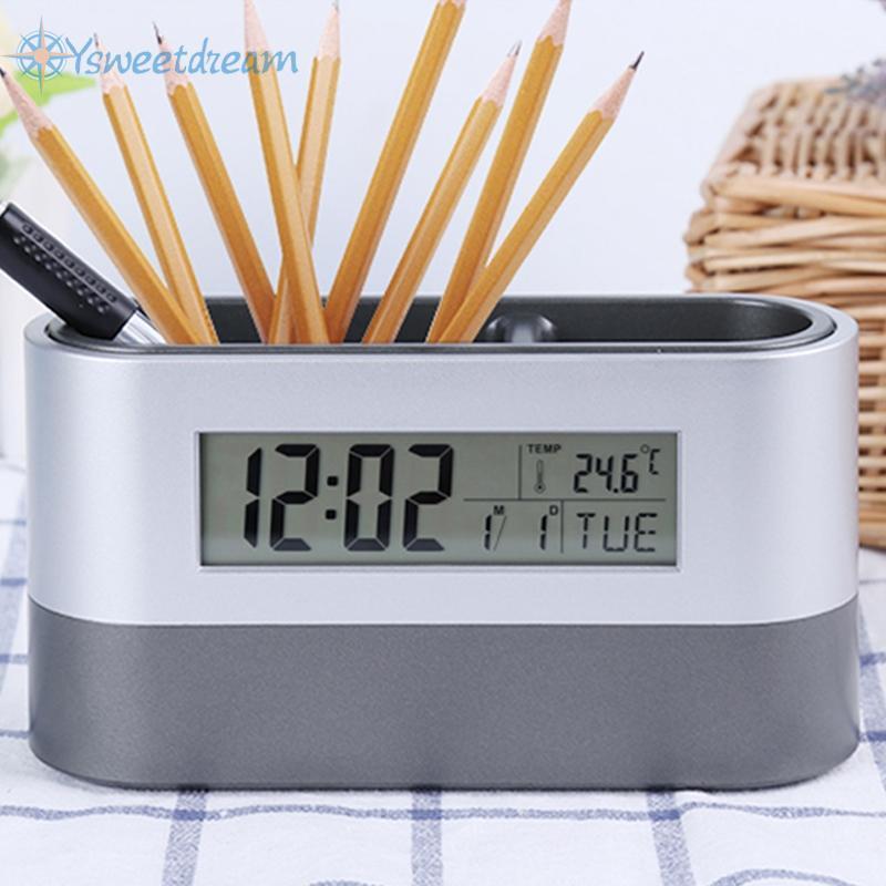 【SWTDRM】Pen Holder Clock Calendar Temperature Countdown Desk Plastic Electronic