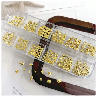 ฤดูร้อน Ocean Theme สติกเกอร์เล็บเปลือกปลาดาว Moon Charms ทองเงิน 12 กริด DIY ตกแต่งเล็บ KOULDAN