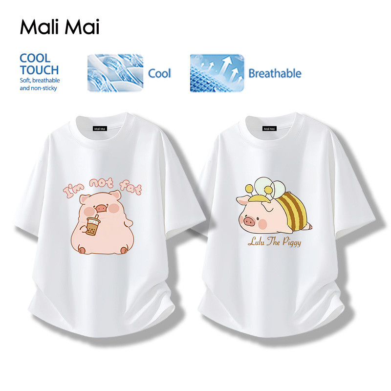 เสื้อแฟชั่นผู้หญิง คอกลม ระบายอากาศได้ สบายและนุ่ม Lulu Pig ใหม่ พิมพ์สัตว์น่ารัก (ส่งเร็ว จัดส่งจากไทย)