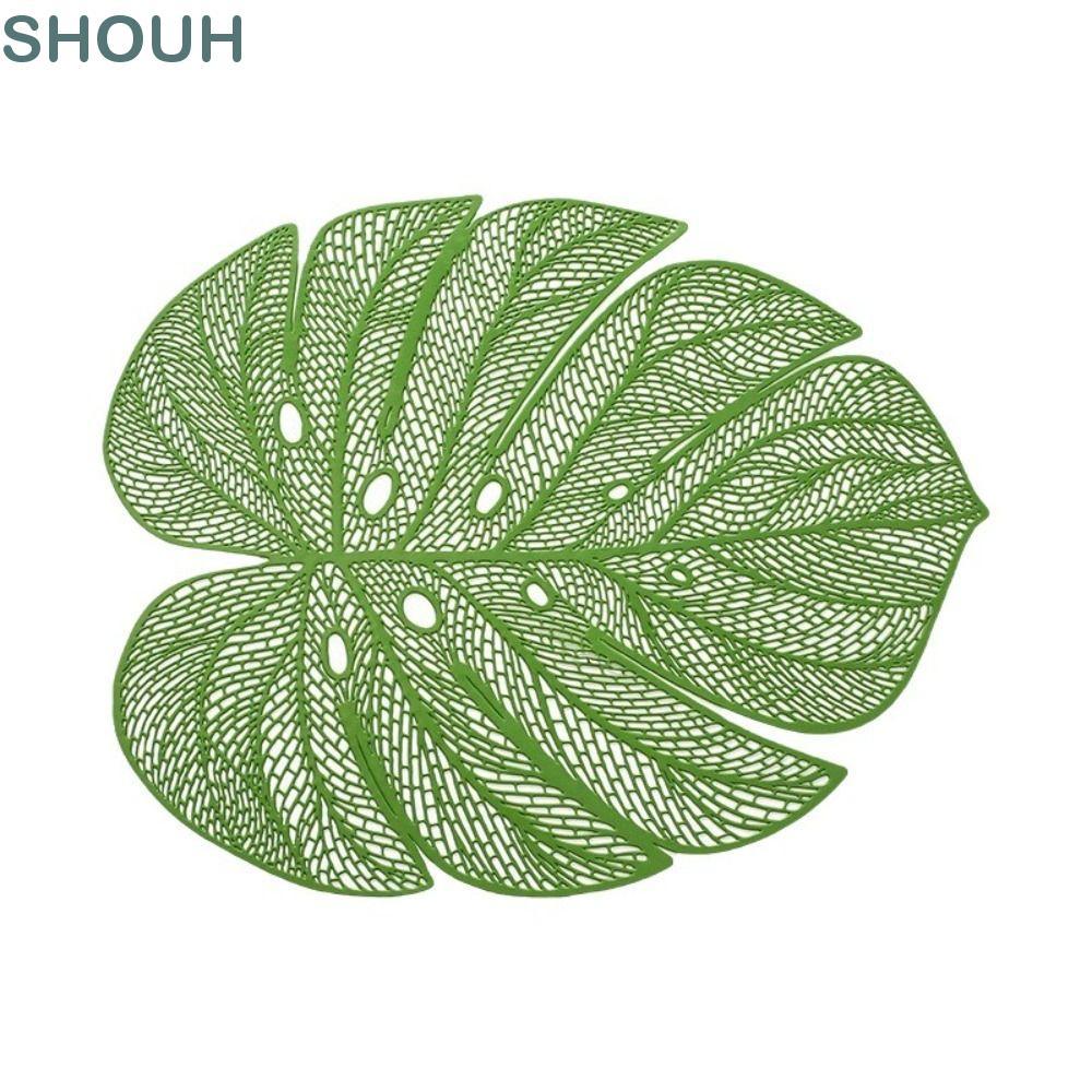 SHOUH แผ่นรองจานรูปใบไม้,แผ่นรองจานใบกลวงรูปทรงใบกลวงทนความร้อน,ดีไซน์ประณีตกันลื่นกันน้ําวัสดุพีวีซี Monstera Leaf Placemat โต๊ะรับประทานอาหาร