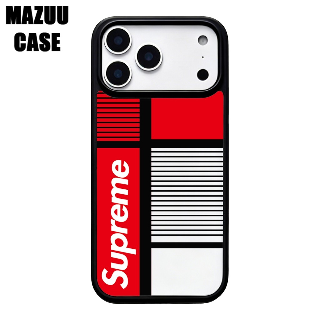 เคสไอโฟน TPU ขอบดำ หลังแข็งใส กันกระแทก ลายสีแดง-ดำสไตล์มินิมอล สำหรับ iPhone 17 16 15 14 13 12 11 Pro Max Plus