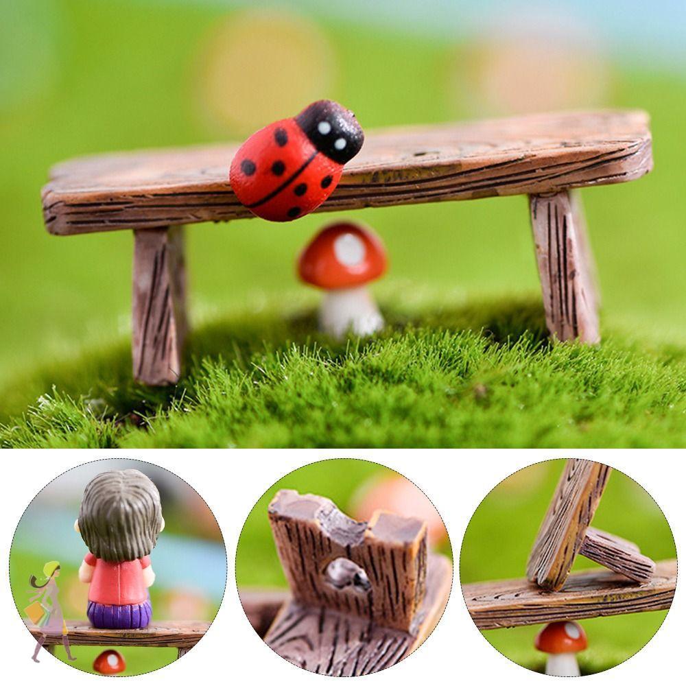 YGBG Park Bench เก้าอี้ Miniatures, ตุ๊กตาตุ๊กตา Fairy Garden เก้าอี้ไม้ขนาดเล็ก, DIY คู่โรแมนติก Succulents เครื่องประดับบอนไซ