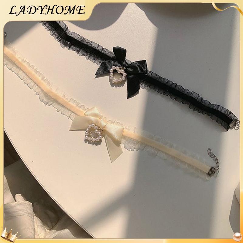 LH Vintage Lace Heart Choker Gothic Bow Nelace Girls Uniform Accessories KZ