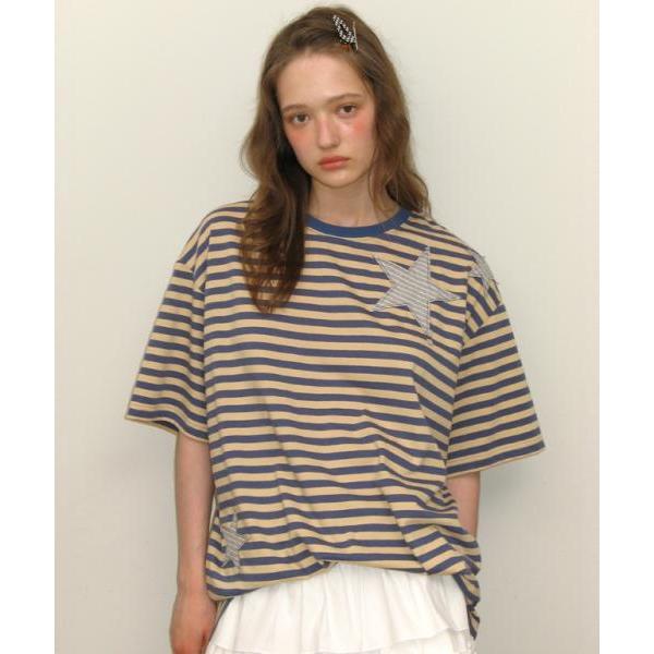 RONRON STRIPE STAR APPLIQUE T SHIRT