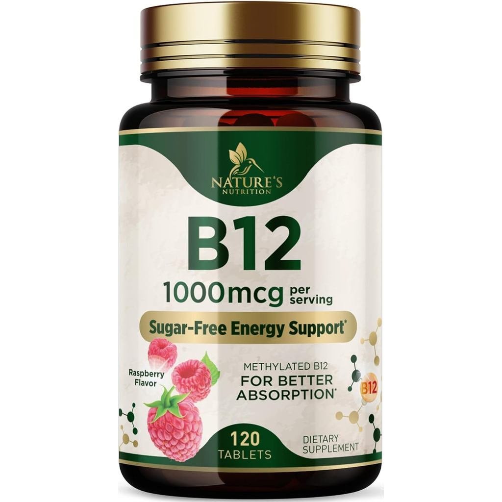 วิตามินบี12 - 1000 mcg ต่อเสิร์ฟความแรงสูงสุด Methylcobalamin B-12 Chewable Tablet - Energy, ระบบประสาท & Brain Support - ละลายเร็ว, ปราศจากกลูเตน, Non-GMO สําหรับผู้หญิง &