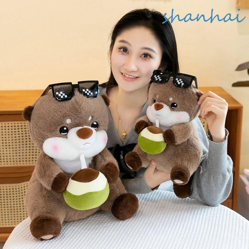 SHANHAI Sea Otter Plush, Room Decor Drink Coconut Juice Otter Plush ของเล่น, Fluffy จําลองสัตว์ป่ากา