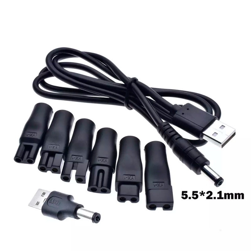 8 ใน 1 หัวแปลงเครื่องโกนหนวด สายชาร์จเครื่องโกนหนวด หัวแปลง DC 5.5x2.1 อะแดปเตอร์เครื่องโกนหนวด หัวชาร์จ 2 รู USB to DC Adapter สายชาร์จเครื่องโกนหนวด 2 รู K326