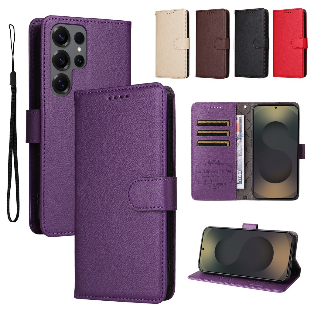 เคสกระเป๋าสตางค์หนังฝาพับ สําหรับ Samsung S26 Ultra/S26 Plus/S25 Ultra/S25 Plus/S24 Ultra/S23 Ultra/S21 FE รองรับ RFID