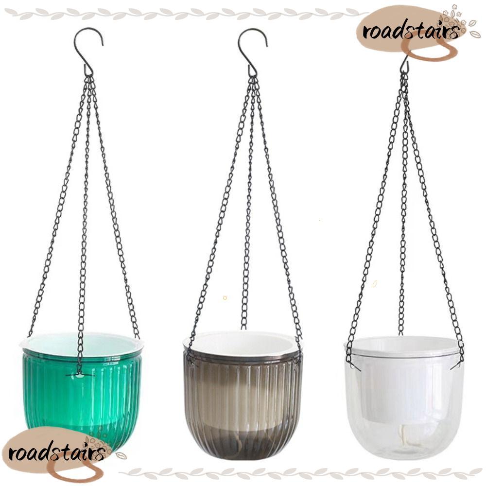 ROADSTAIRS กระถางดอกไม้รดน้ําด้วยตนเอง, พร้อมโซ่พืช Houseplant กระถางดอกไม้, ทนทานพร้อมรูระบายน้ํา Lazy Planter ตกแต่งสวนแขวนกระถางดอกไม้