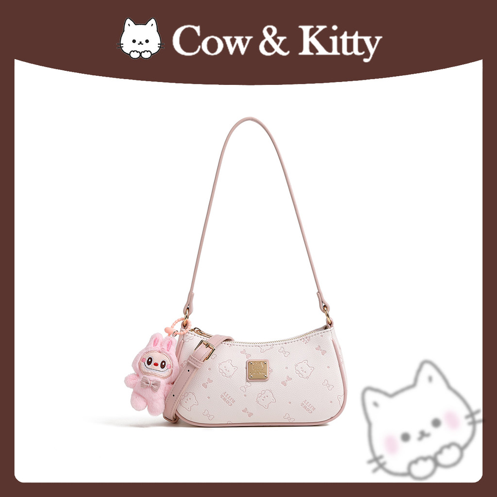 CowKitty/Bright Cherry Blossom Fashion Baguette Bag กระเป๋าสไตล์ใหม่หญิงไหล่ Messenger Bag 8062 Cherry Blossom Pink