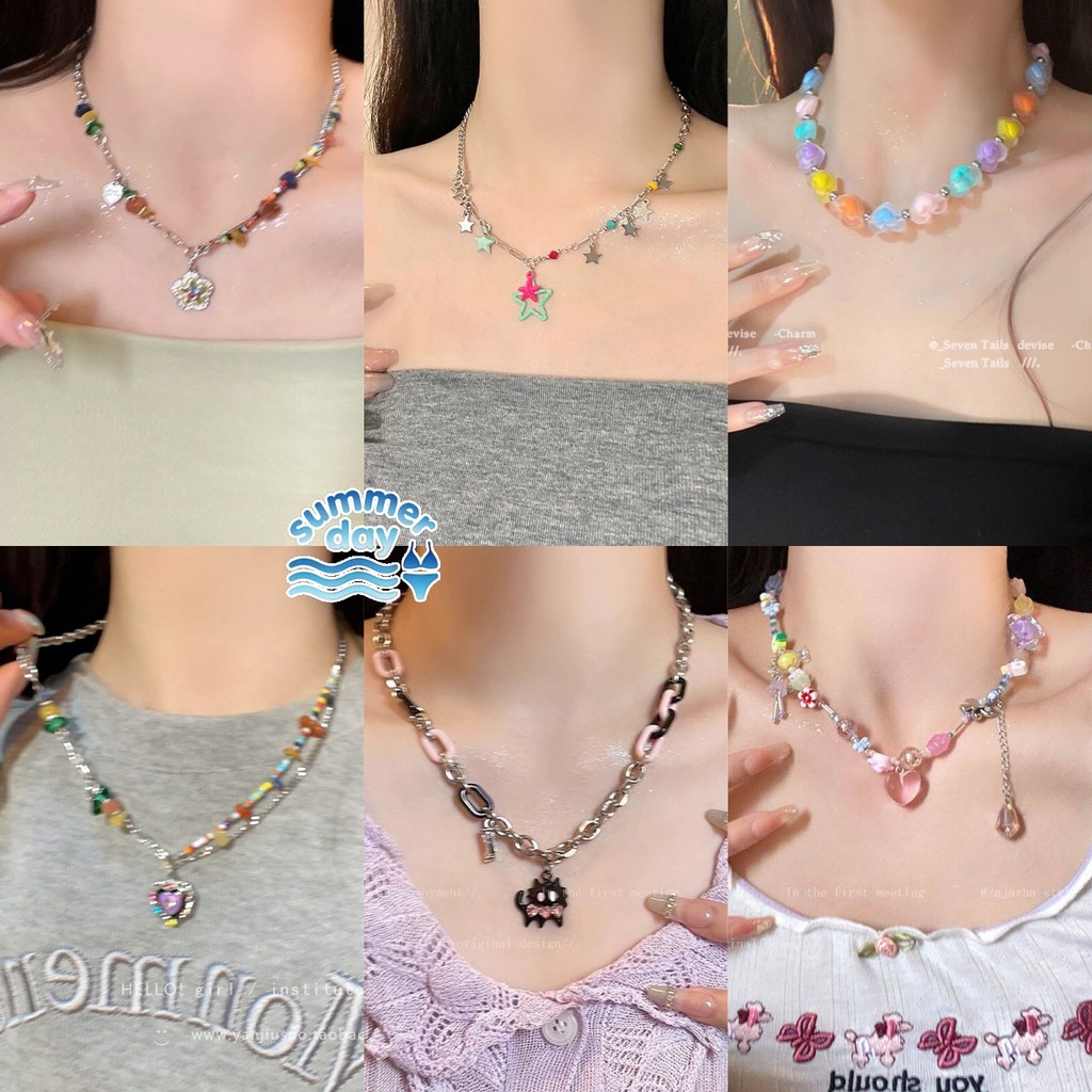 Summer Day💘💘โดปามีน สร้อยคอ สไตล์หวานๆ เครื่องประดับ แนวโน้ม อเนกประสงค์ ฝีมือประณีตงดงาม ส่งไวจากไทย