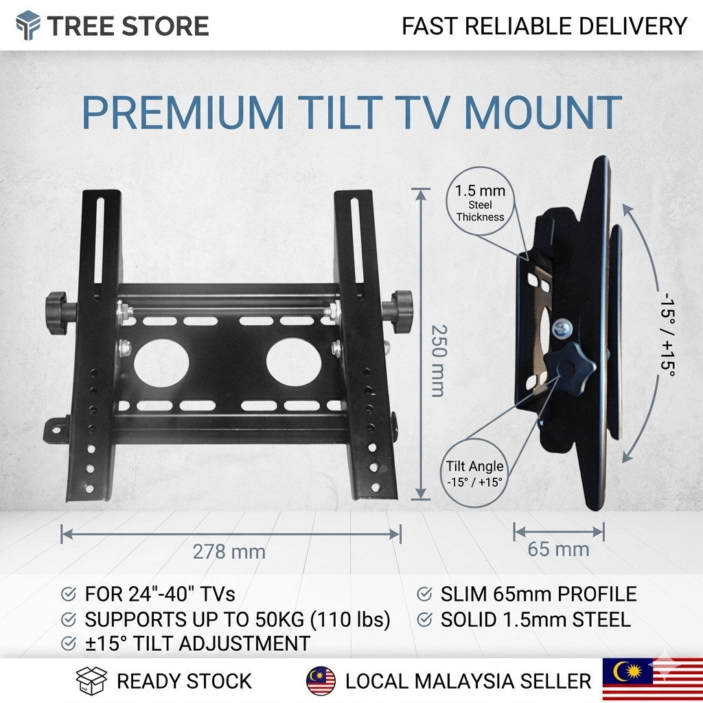 HOTEL LOCK USE Universal TILT ปรับได้ 14-40 แผงแบน LCD/LED Up Down TV Wall Mount Bracket Tilt 15° คุ