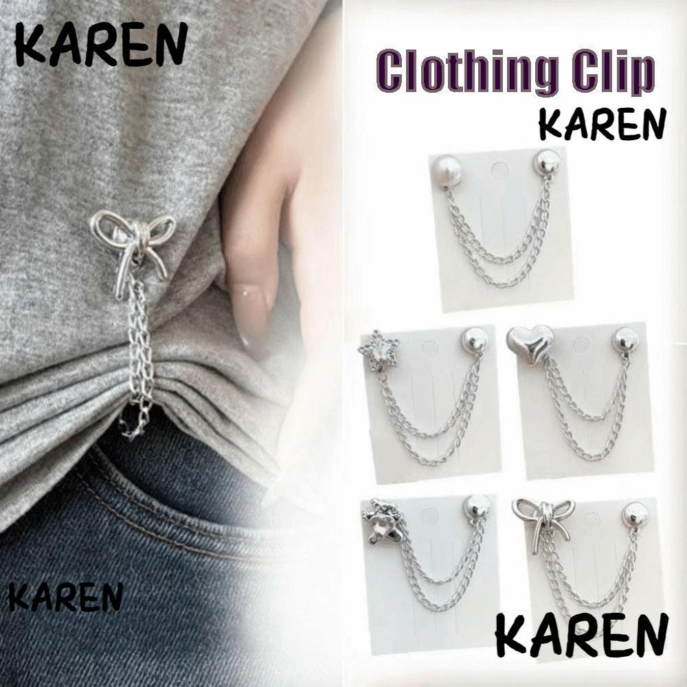 KARENGOODS คลิปหนีบเสื้อผ้า, ปรับได้ด้วยโซ่คลิป Hem ผีเสื้อ, มัลติฟังก์ชั่น No-Sew Heart-Shaped 3-in-1 Cuff Keeper เสื้อ