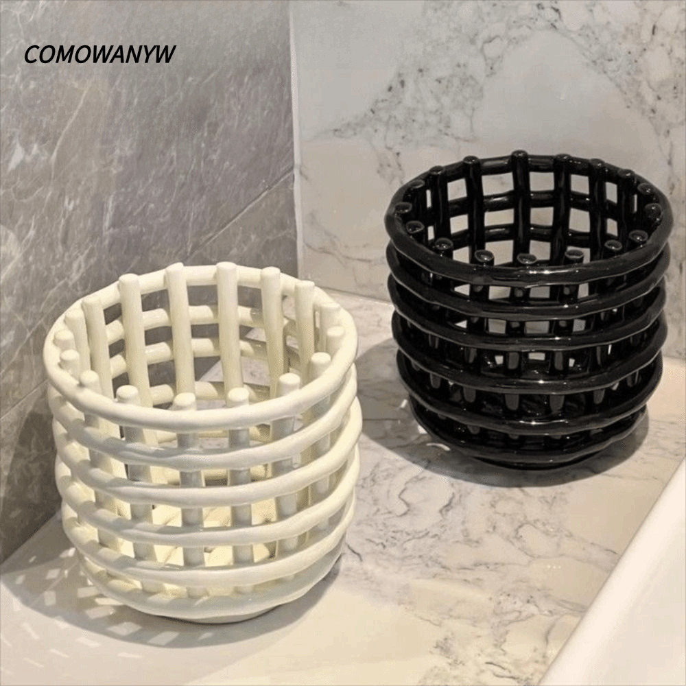 COMONYW ที่ใส่ปากกาและแปรง, ที่วางแปรงสีฟันดีไซน์ทอที่เก็บของในห้องน้ํา, โต๊ะพร้อมกล่องเก็บของรูระบายน้ํา