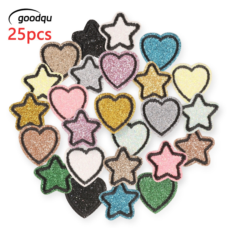 25pcs Mini Heart Star แพทช์ปักขนาดเล็กสําหรับเสื้อผ้าบนแจ็คเก็ตเย็บ Lot Appliques Pack Parches น่ารักเงา Self กาว