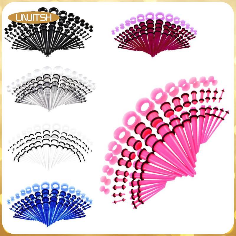 [unjitsh] 50 ชิ้นอะคริลิค 14G-00G Ear Gauges Expander Assorted Size Kit, สีดํา