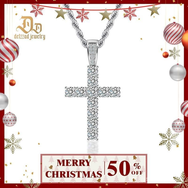 Delzzad 5.6ct สังเคราะห์ Moissanite S925 Unisex คลาสสิก Cross จี้สร้อยคอสําหรับ Occasion และทุกวันสว