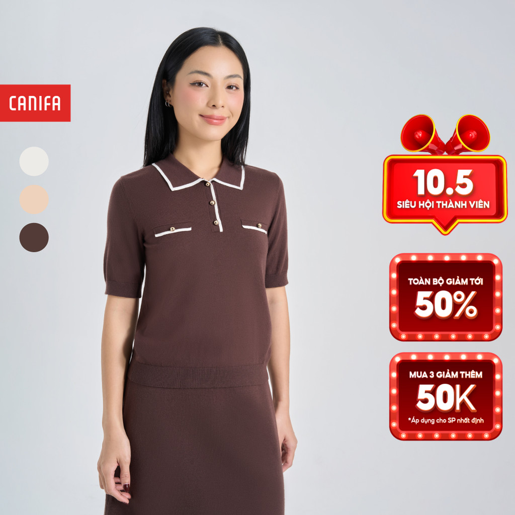 CANIFA เสื้อสเวตเตอร์ผู้หญิงคอโปโล คละสี ทรงเข้ารูป 6TE24W007