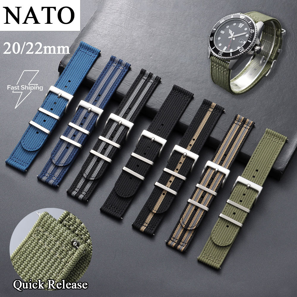 พรีเมี่ยมลายไนล่อนนาโต้สายนาฬิกา20มิลลิเมตร22มิลลิเมตรด่วนที่วางจําหน่ายสมาร์ทดูวงคลาสสิกสไตล์ทหารกีฬาสายรัดข้อมือ