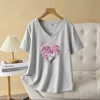 เสื้อยืดแขนสั้นผู้หญิง สไตล์อเมริกัน รุ่นใหม่ คอวี ทรงหลวม ฤดูร้อน ใส่สบาย ดูผอม ชุดลำลองสุดทันสมัย สื้อยืดผู้หญิงทุกวัน