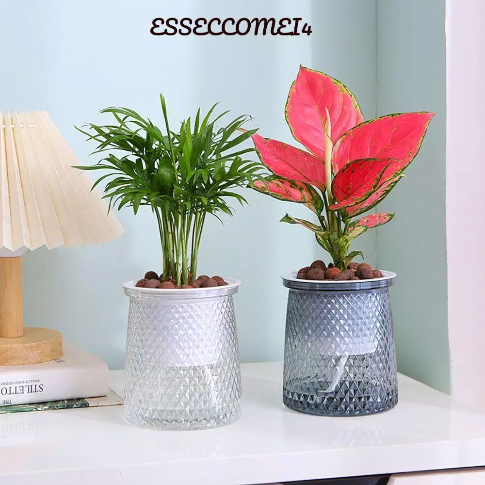 ESSECCOMEI4 กระถางต้นไม้, อุปกรณ์ทําสวน กระถางดอกไม้ระดับน้ําที่มองเห็นได้, กระถางปลูกน้ํารดน้ําด้วยตนเองพลาสติกที่ใช้งานได้จริง