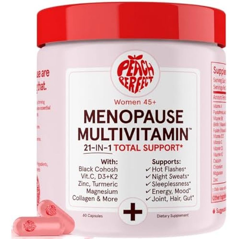 พีช เพอร์เฟค เมนopause มัลติวิตามิน | 21 วิตามินสําหรับผู้หญิง 45+ | Cohosh สีดํา, Ashwagandha, วิตา