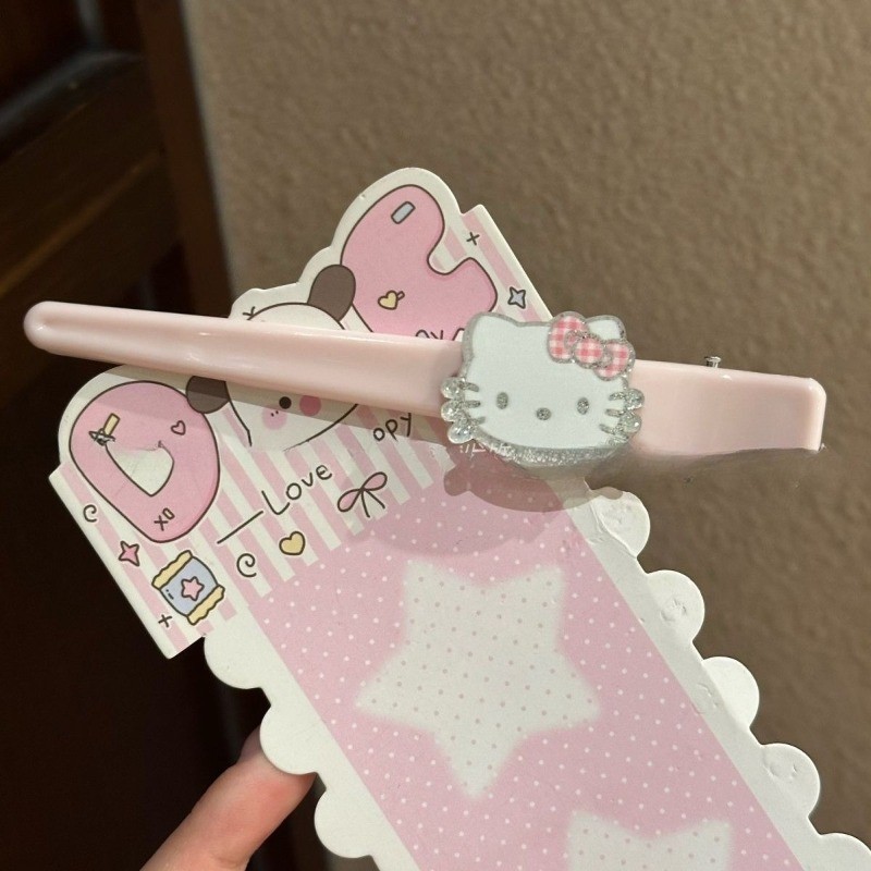กิ๊บติดผมสองชิ้นสาวหวานหัวใจ HelloKitty กิ๊บติดผมไม่มีรอยต่อด้านข้าง Bangs ยาว Glitter Cat Duckbill คลิป