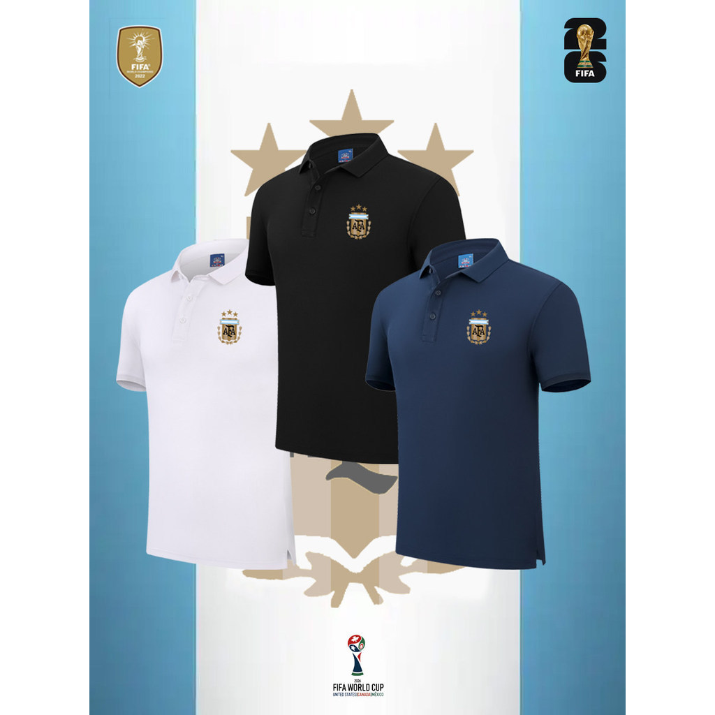 เสื้อโปโลฟุตบอลโลก 2026 ทีมชาติอาร์เจนตินา FIFA World Cup 2026 ฟุตบอลสไตล์สปอร์ตและลำลองสำหรับฤดูร้อน Unisex S-3XL