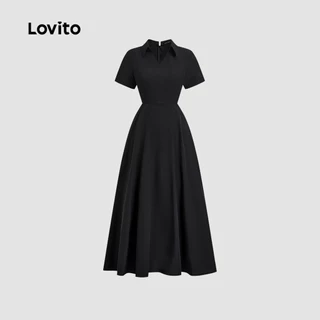Lovito สง่างาม ชุดเดรสดำ ช่องใส่ของ คลาสสิก และอเนกประสงค์ สำหรับหญิงสาวในฤดูใบไม้ผลิ/ฤดูร้อน L138ED216