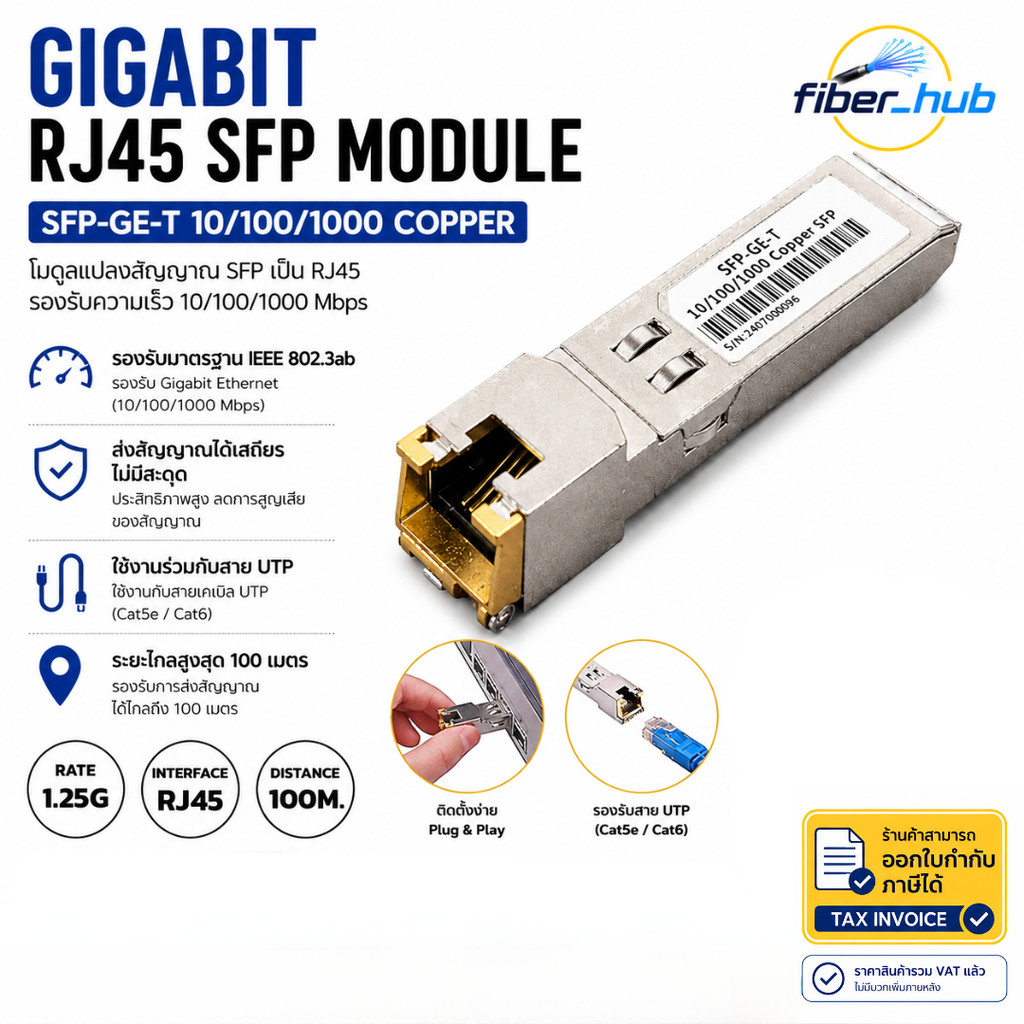 โมดูล SFP RJ45 Gigabit 10/100/1000 Mbps 1.25G Copper SFP Module