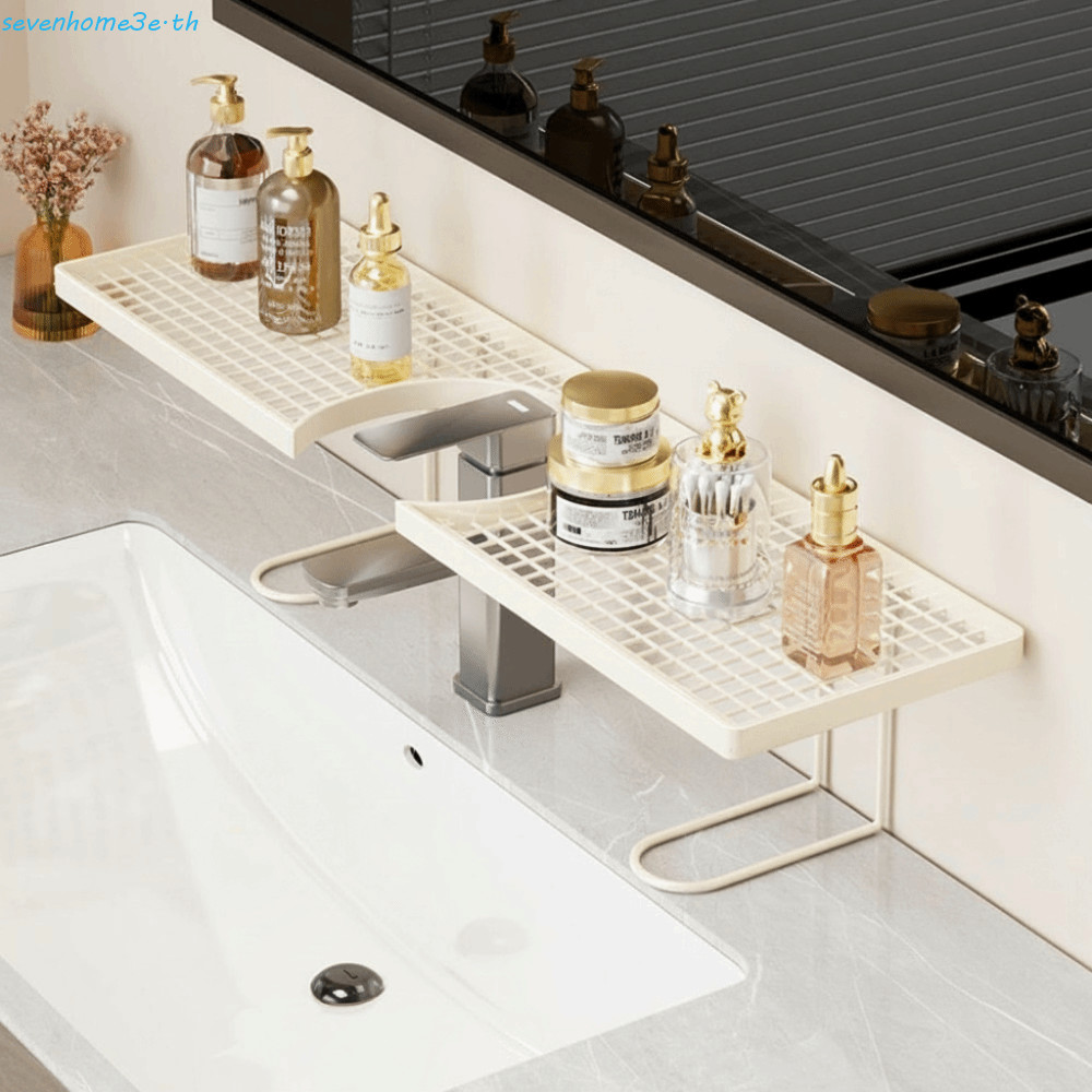 SEVENHOME3E ชั้นเก็บของในห้องน้ํา, ชั้นเก็บของก๊อกน้ําเรียบง่ายอเนกประสงค์, ตาข่ายสไตล์โมเดิร์นแบบไม่ต้องเจาะระบายน้ําเคาน์เตอร์ออแกไนเซอร์ Washstand
