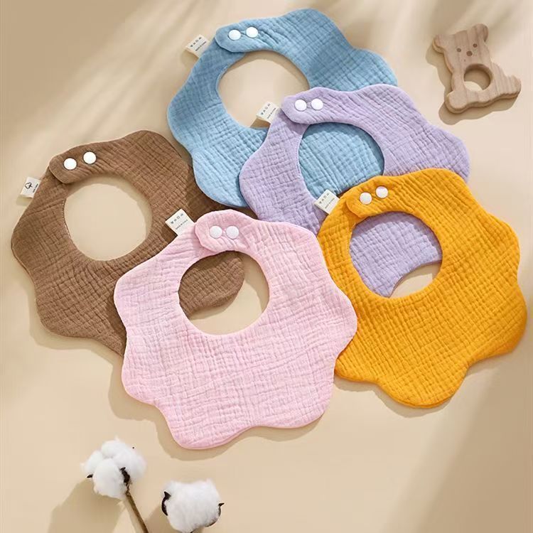 ผ้าฝ้ายแท้ 6 ชั้น Zou ผ้า Bib 0-3 ปีเด็กสีธรรมดา 360 องศาผ้าเช็ดตัวน้ําลายเด็กกลีบ Bib ABAC