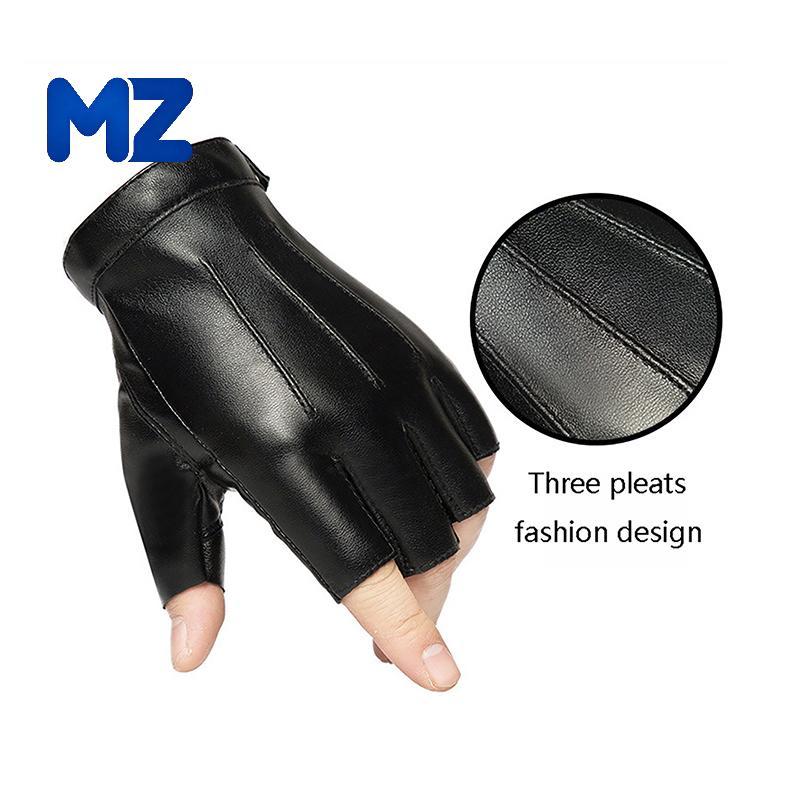 [MZ] Fingerless Men Gloves PU Leather Motor Punk Gloves Male Mittens Bla Half Finger Outdoor Mens Le