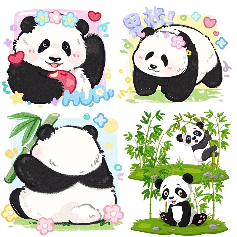 UV853 Huahua Panda การ์ตูนเหล็กบนแพทช์ล้างทําความสะอาดได้สติกเกอร์ไวนิลความร้อนสําหรับเสื้อผ้าการถ่า