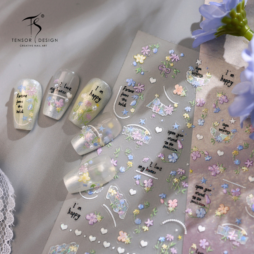[Meow.Sensei] TENSOR Spring Fresh Flower Handbook Nails Sticker M1118 Simple ins Style Small Flower English Bow