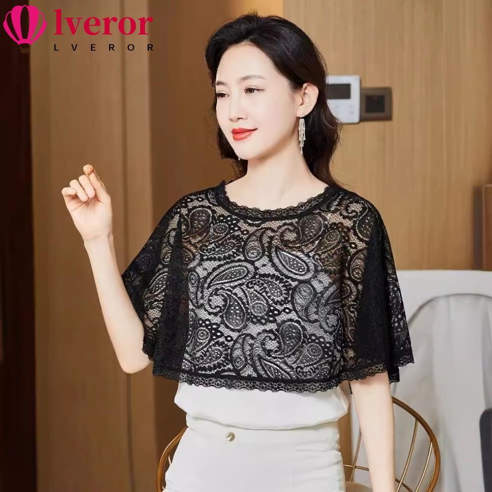 ผ้าคลุมไหล่ลูกไม้ลายดอกไม้ LVEROR สีขาวและดำ เหมาะสำหรับเสื้อคลุมเจ้าสาวและป้องกันแสงแดด