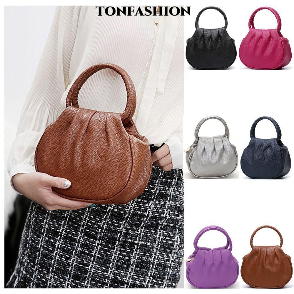 TONFASHION กระเป๋าถือทรงกลมสำหรับผู้หญิง ทำจากPUหนัง มีสไตล์เรโทร ใช้งานได้หลายโอกาส สวยงามและมีพื้นที่เก็บของมาก