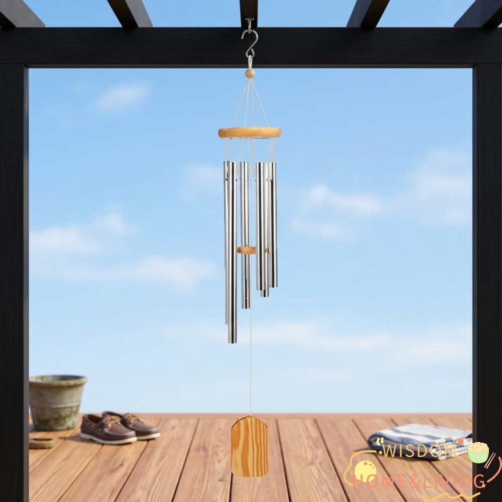 WISDOM โลหะ Wind Chimes, 25.59 ในหลอดโลหะ Wind Chimes, Melodous 6 หลอดโลหะเงินแขวนกลางแจ้ง Wind Chim