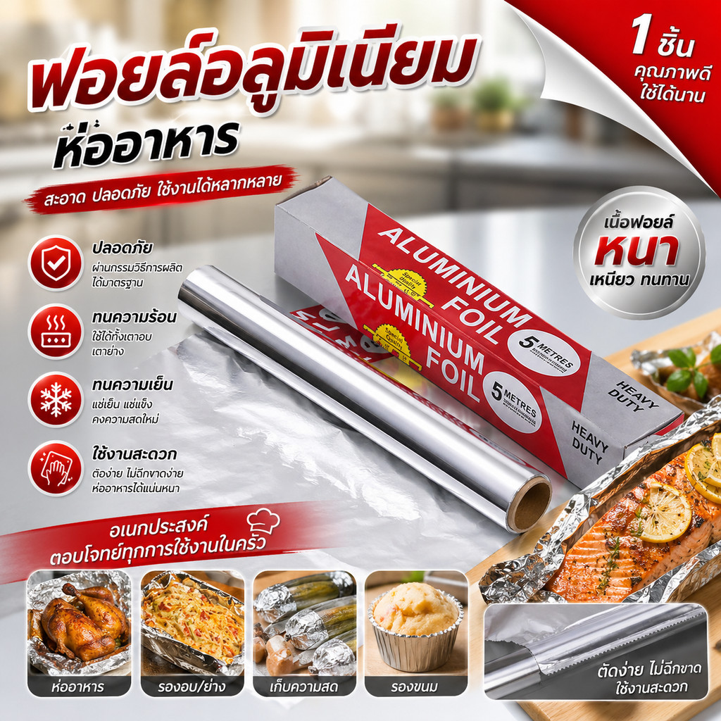 ฟอยล์อลูมิเนียมห่ออาหาร ฟอยล์อาหาร ฟอยล์รองขนม ม้วนฟอยล์ ฟอยด์ ฟอย(1ชิ้น)