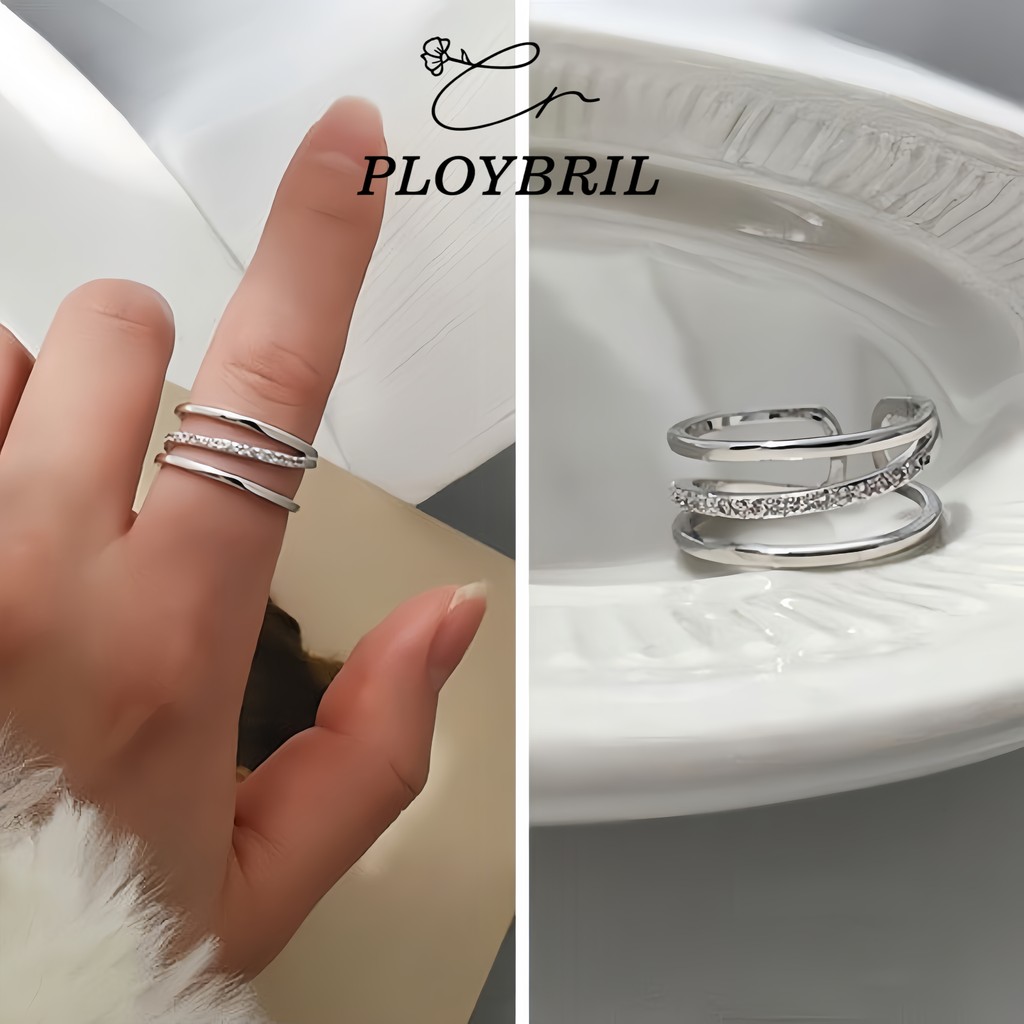 PLOYBRIL แหวนเงินแท้ รุ่น Cold Wind สีทอง ดีไซน์มินิมอลเกาหลี ของขวัญ ให้แฟน ปรับไซส์ได้ ใส่สวยมาก J039